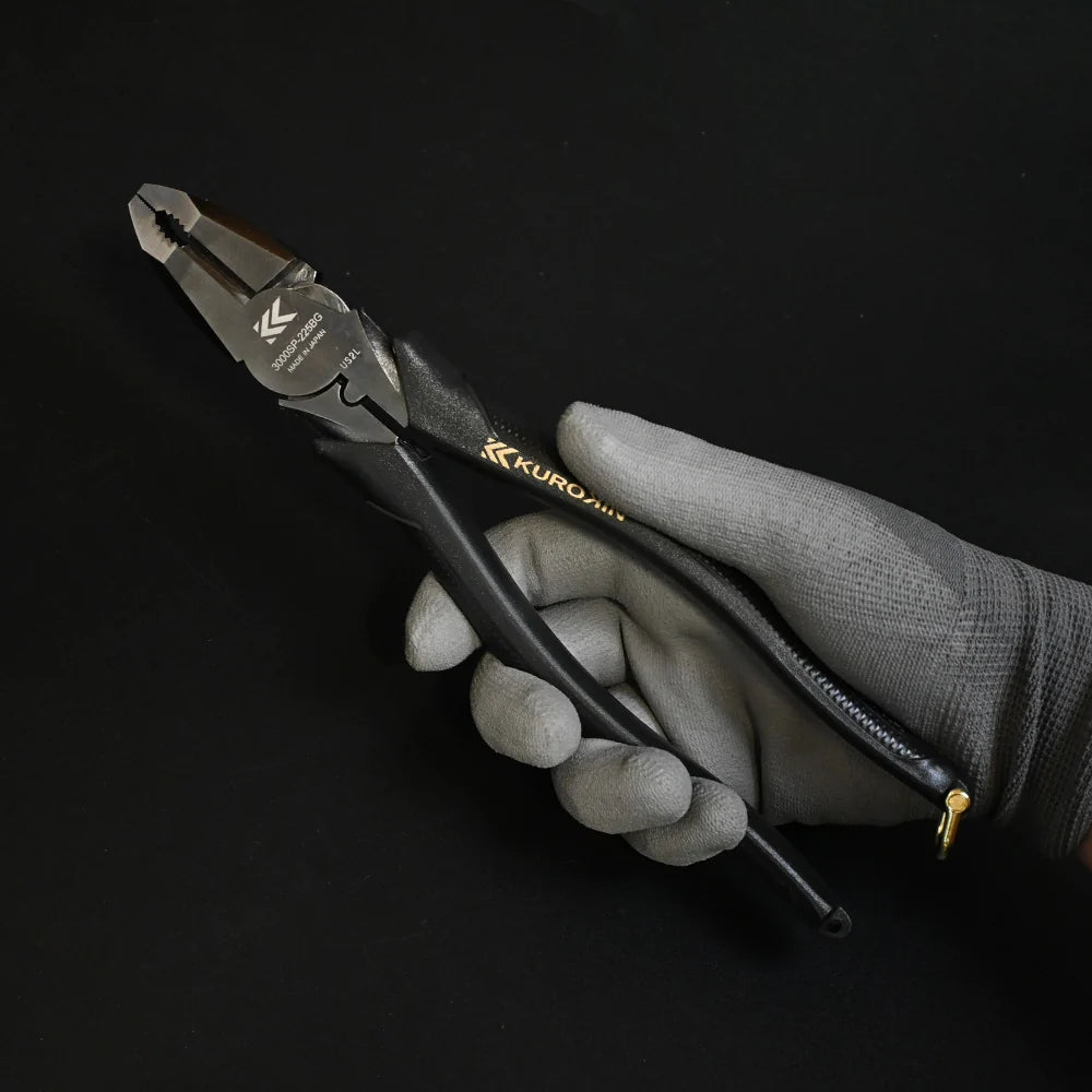 Fujiya TEKO-PEN High Leverage Lineman's Pliers, Slash Head (9", 3000SP-225BG, KUROKIN, Made in Japan)