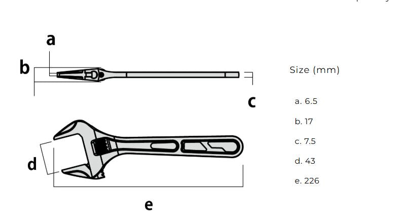 Fujiya Long Adjustable Wrench (10.1", FLA-43-BG, KUROKIN)