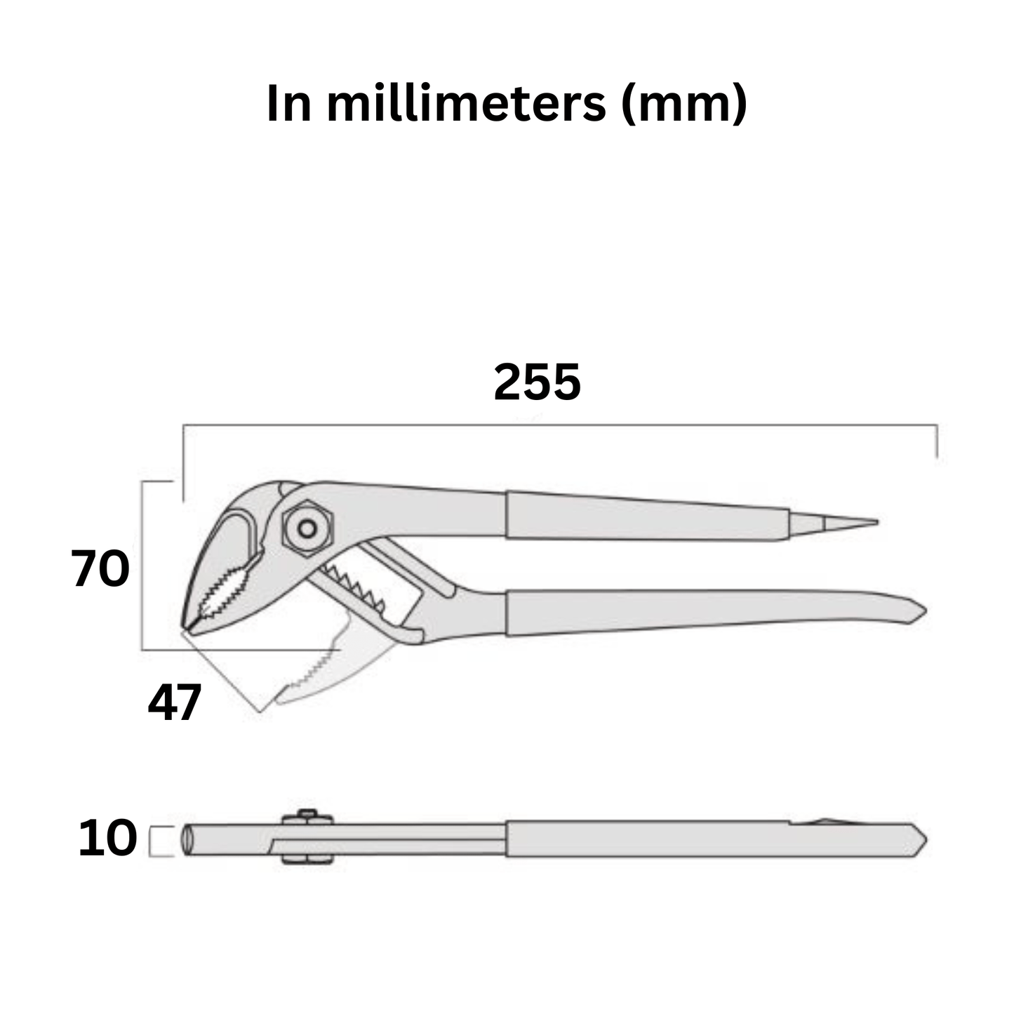 Technical specs for Fujiya 110-250SD water pump pliers – 250mm handle length