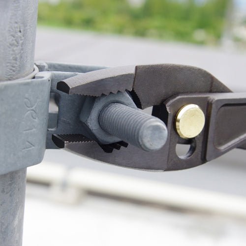 Gripping a hex nut with Fujiya 230-200BG slip joint pliers – secure hold feature