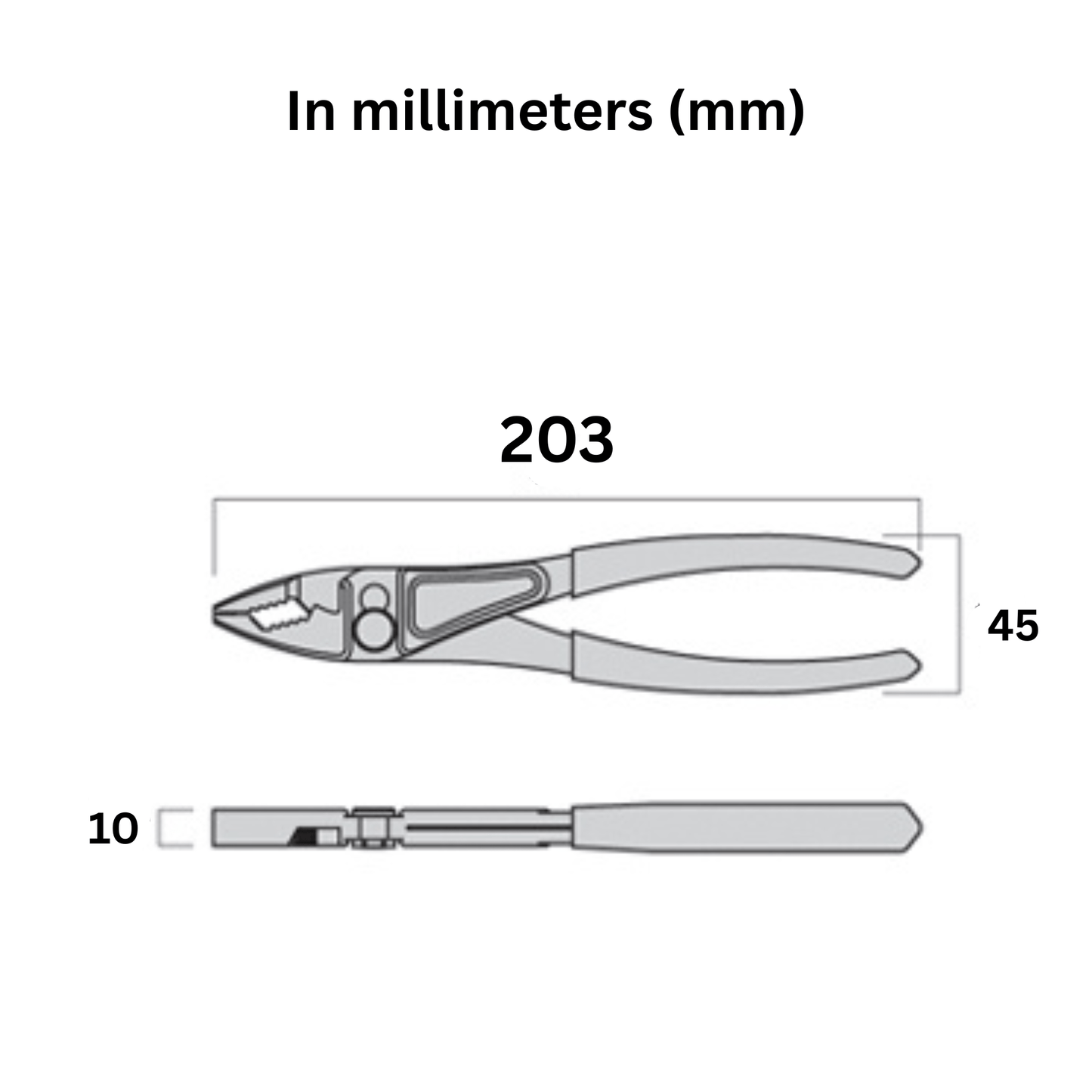 Specs sheet for Fujiya 230-200BG slip joint combination pliers – 200mm size
