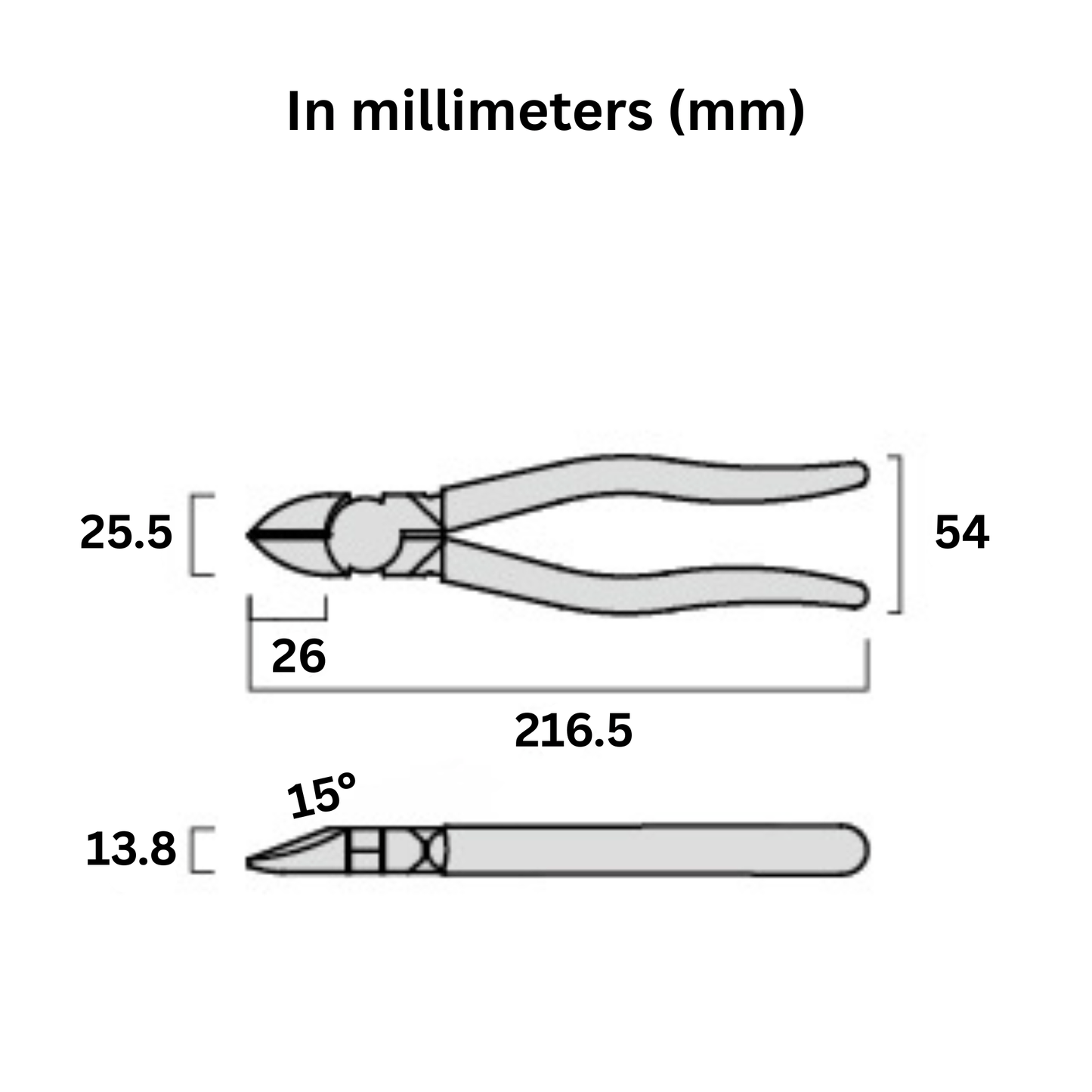 Measurement schematic of Fujiya 700N-200BG nippers – 200mm tool specs