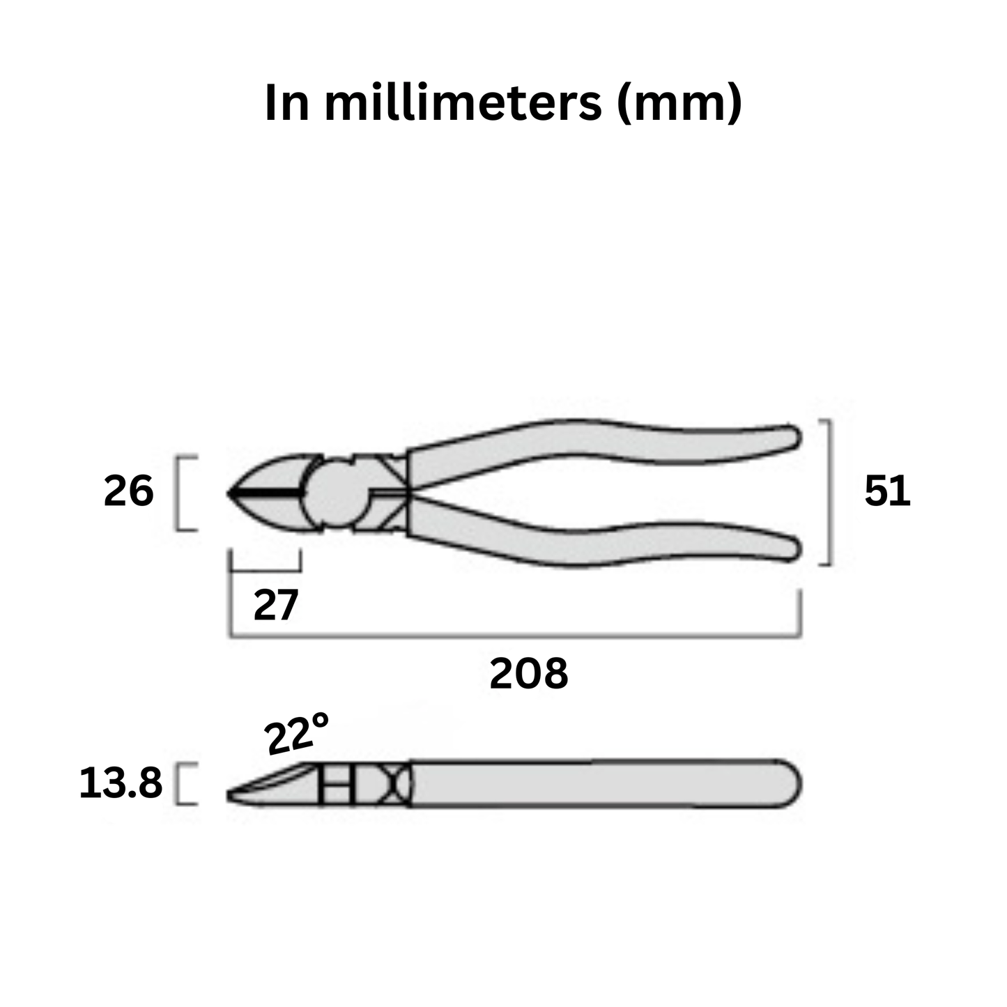 Dimensions and specs for Fujiya 7700N-200BG precision cutters – 200mm length