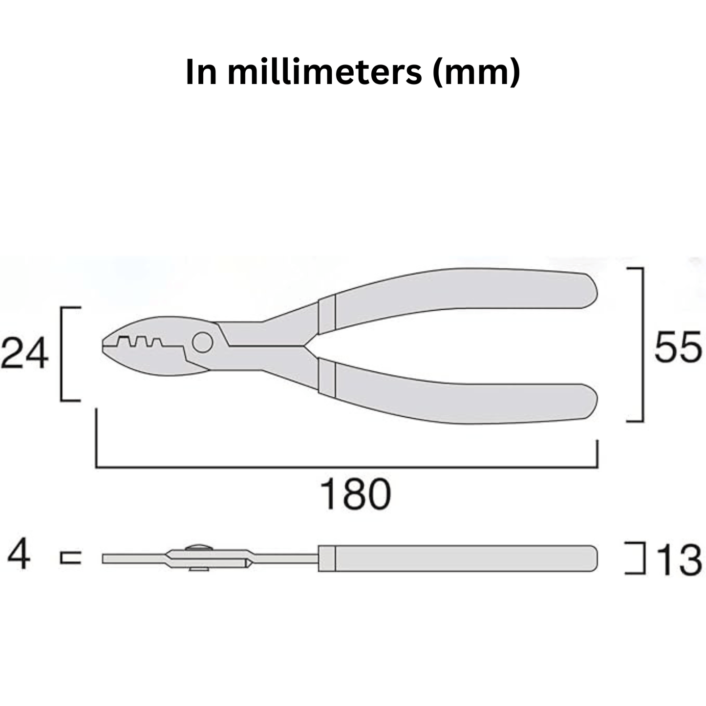 Specifications diagram for Fujiya FA203 7-inch cutter and crimper – made in Japan