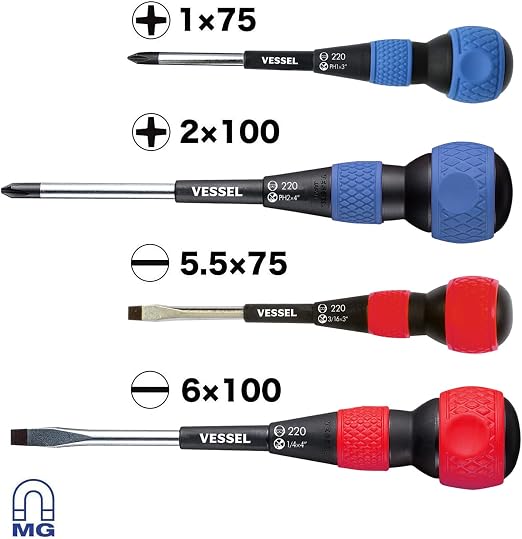 VESSEL Ball Grip Screwdriver Set (4pc, 2204CS, Made in Japan)