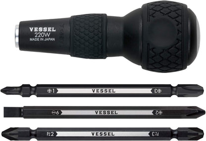 VESSEL Ball Grip 6-in-1 Interchangeable Screwdriver (220W-3, Made in Japan, JPN Package)