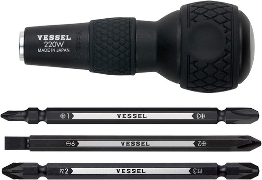 VESSEL Ball Grip 6-in-1 Interchangeable Screwdriver (220W-3, Made in Japan, JPN Package)