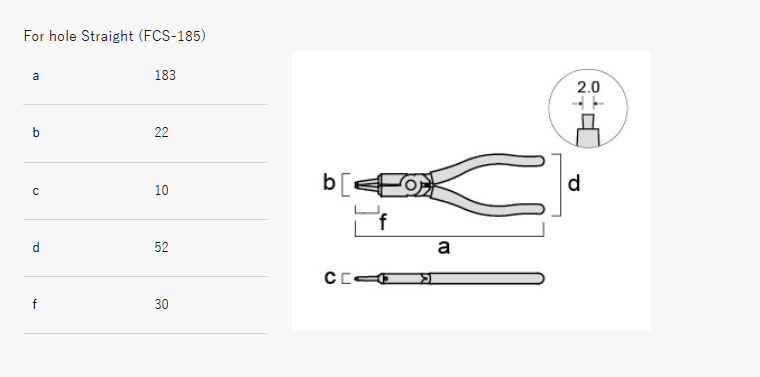 Fujiya Snap Ring Pliers – Straight, External & Internal (7.25", FOS-185/FCS-185, Made in Japan)