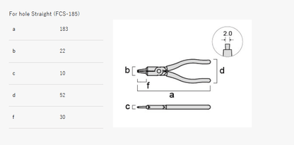 Fujiya Snap Ring Pliers – Straight, External & Internal (7.25", FOS-185/FCS-185, Made in Japan)