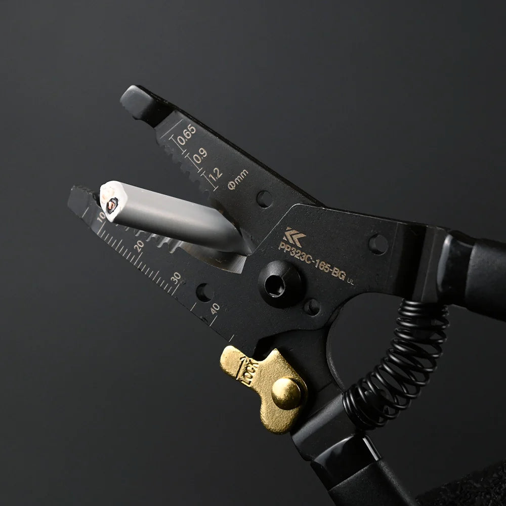 Fujiya Low-Voltage Wire Stripper (6.5", PP323C-165-BG, KUROKIN Black Gold)