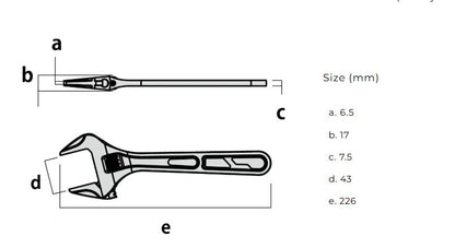 Fujiya Long Adjustable Wrench (10.1", FLA-43-BG, KUROKIN)