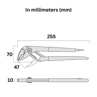 Technical specs for Fujiya 110-250SD water pump pliers – 250mm handle length