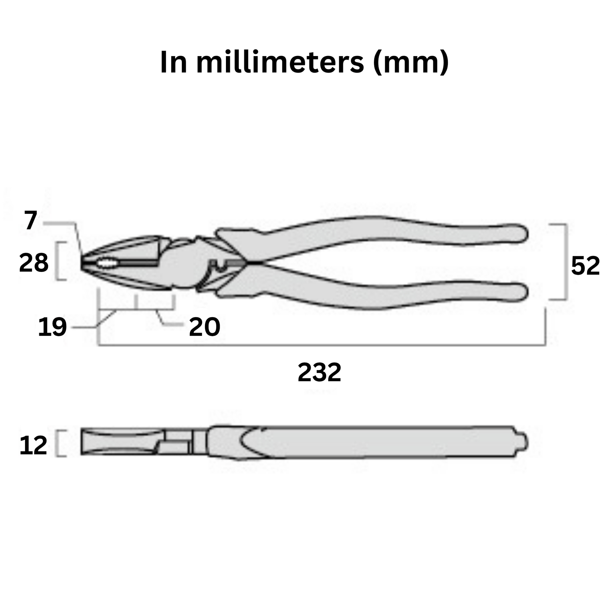 Measurement diagram for Fujiya 3000n-225bg side cutting pliers – made in Japan