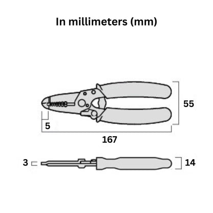 Technical spec chart of Fujiya PP323A-165BG wire stripper