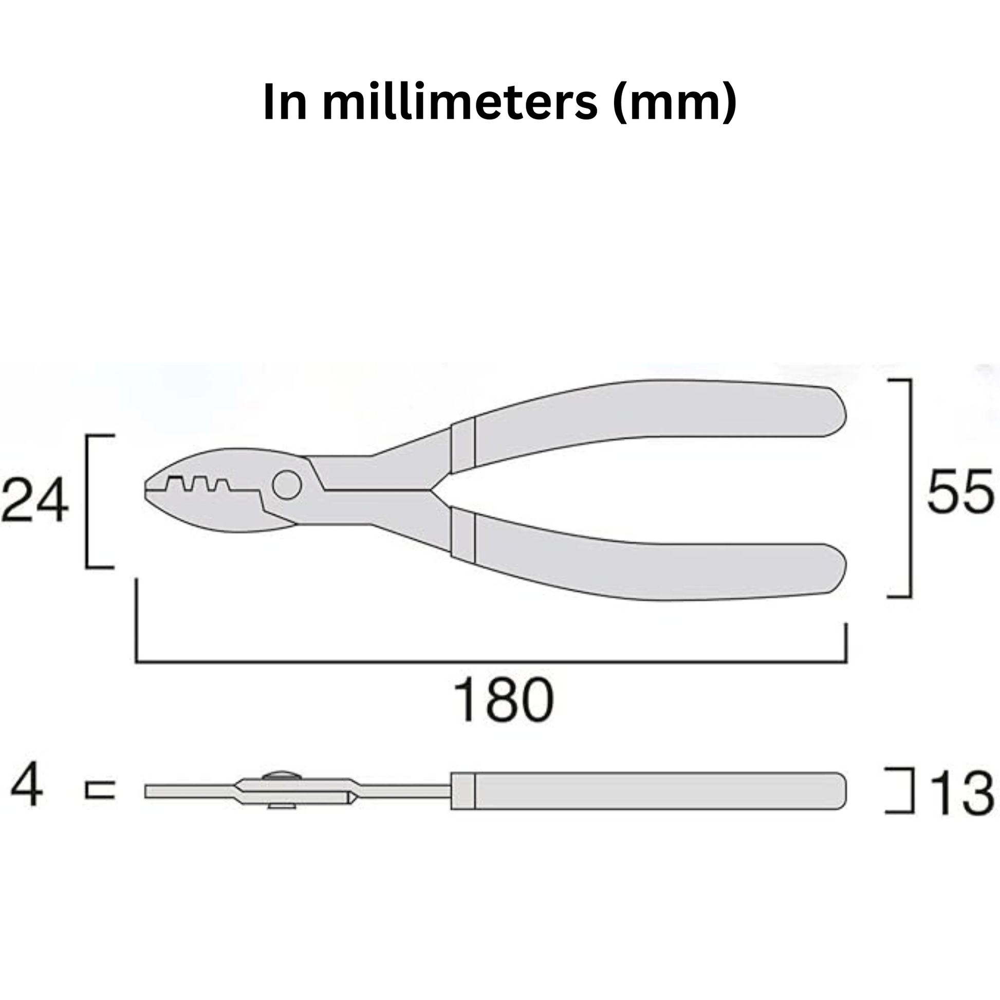 Specifications diagram for Fujiya FA203 7-inch cutter and crimper – made in Japan